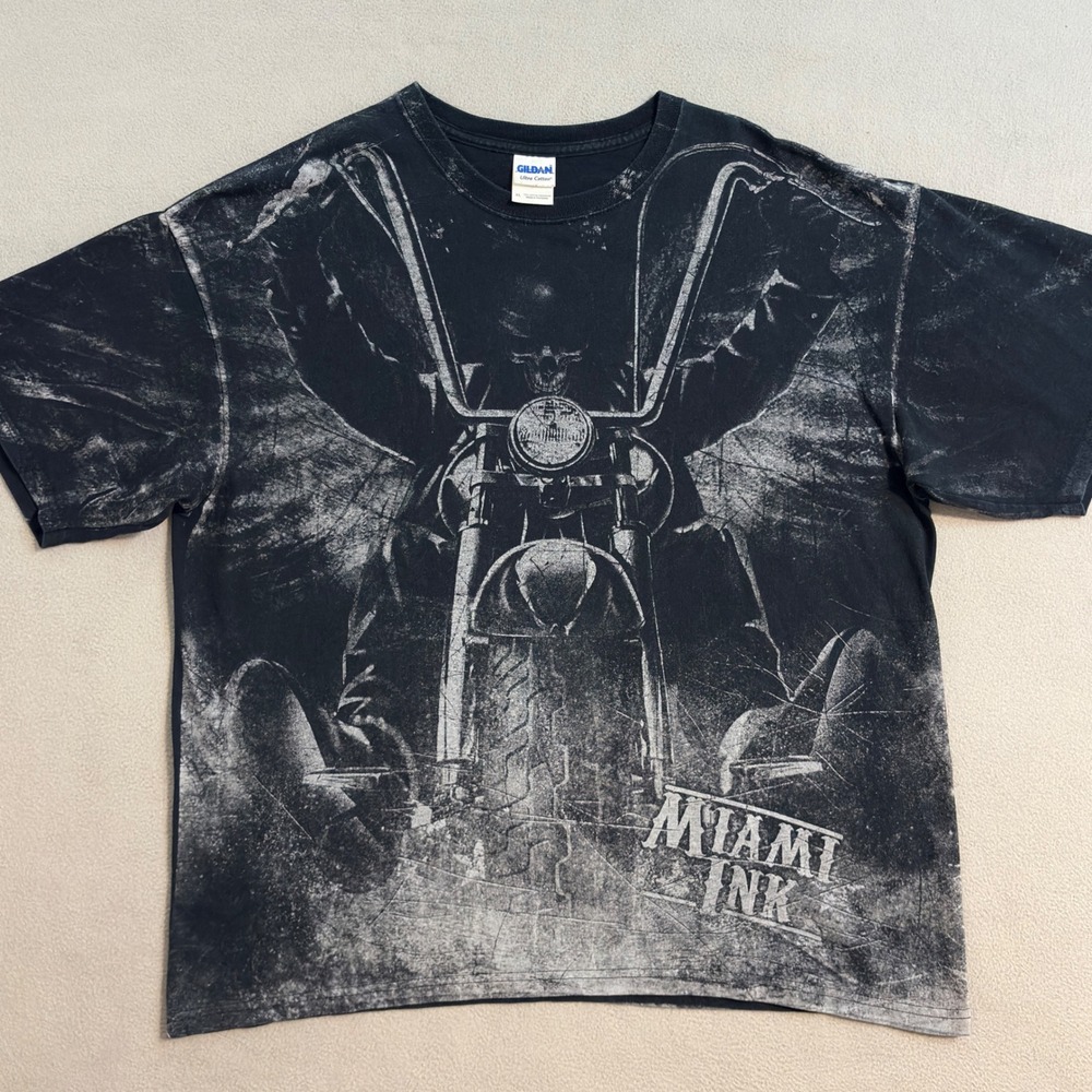 Miami Ink Motorcycle T-Shirt Gildan All Over Print Graphic Mens XL
